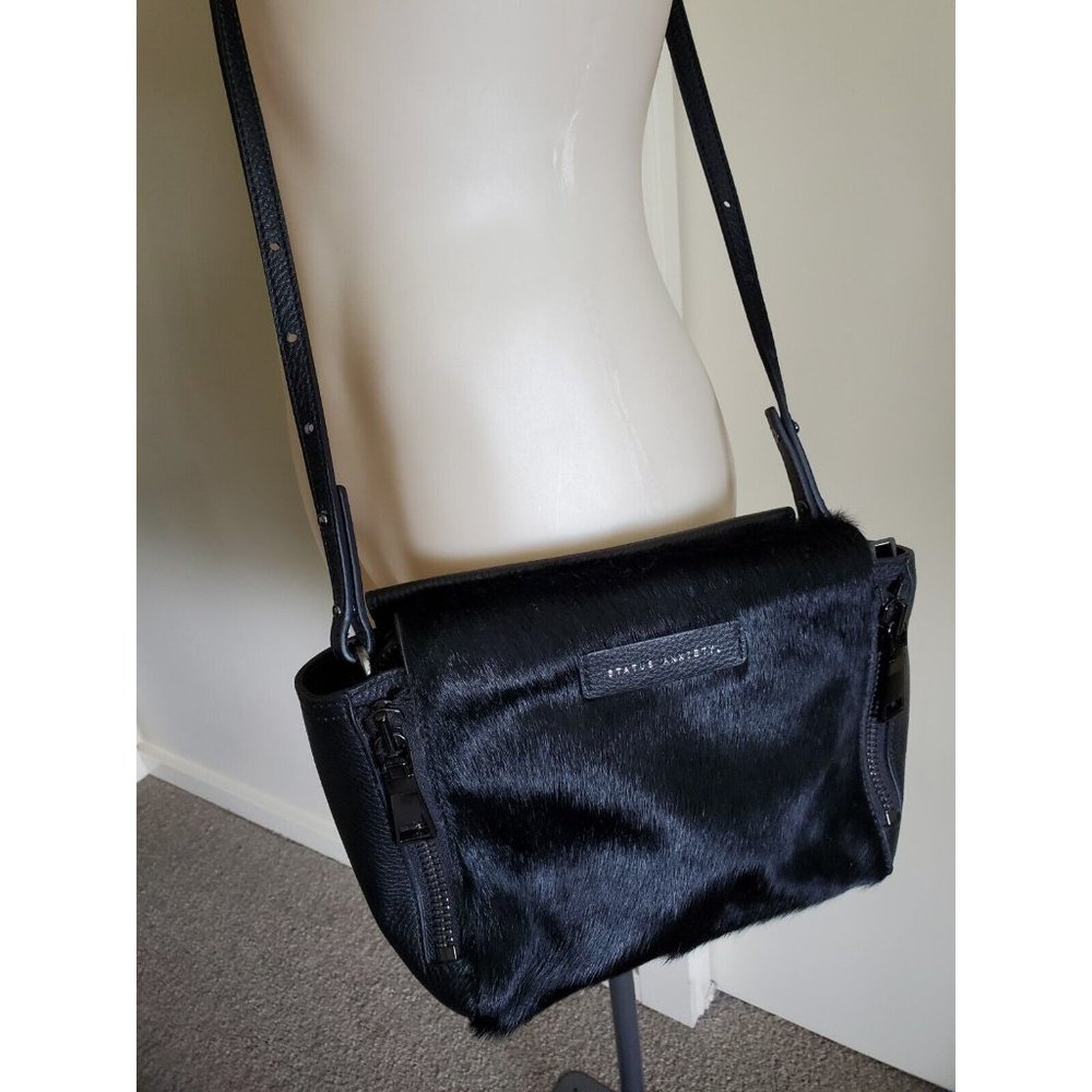 Status Anxiety The Ascendants Crossbody Bag black fur small zip leather NEW - Picture 8 of 9